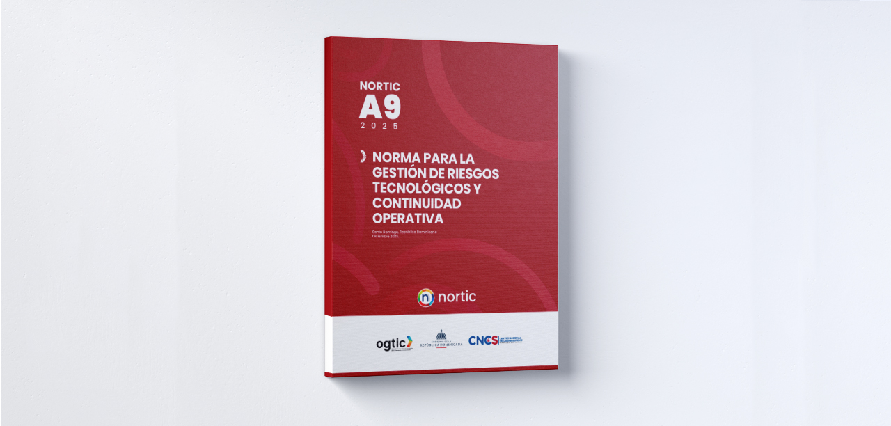 Portada del documento NORTIC A9 2025 sobre la norma para la gestión de riesgos tecnológicos y continuidad operativa.